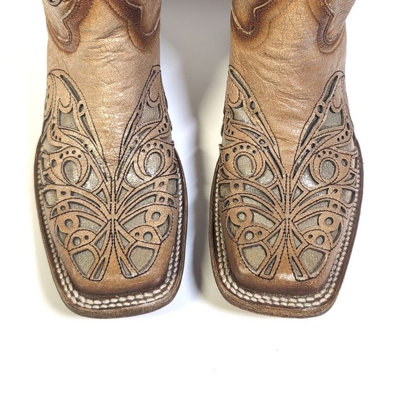 CORRAL Cowboy Square Toe Western Boots Antiqued Tan Metallic Inlay Women… - Picture 4 of 11